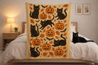 Halloween Blanket: Black Cat & Pumpkin Minky Sherpa Throw