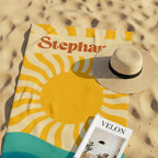 Personalized Beach Towel: Retro Sun & Waves, Custom Name