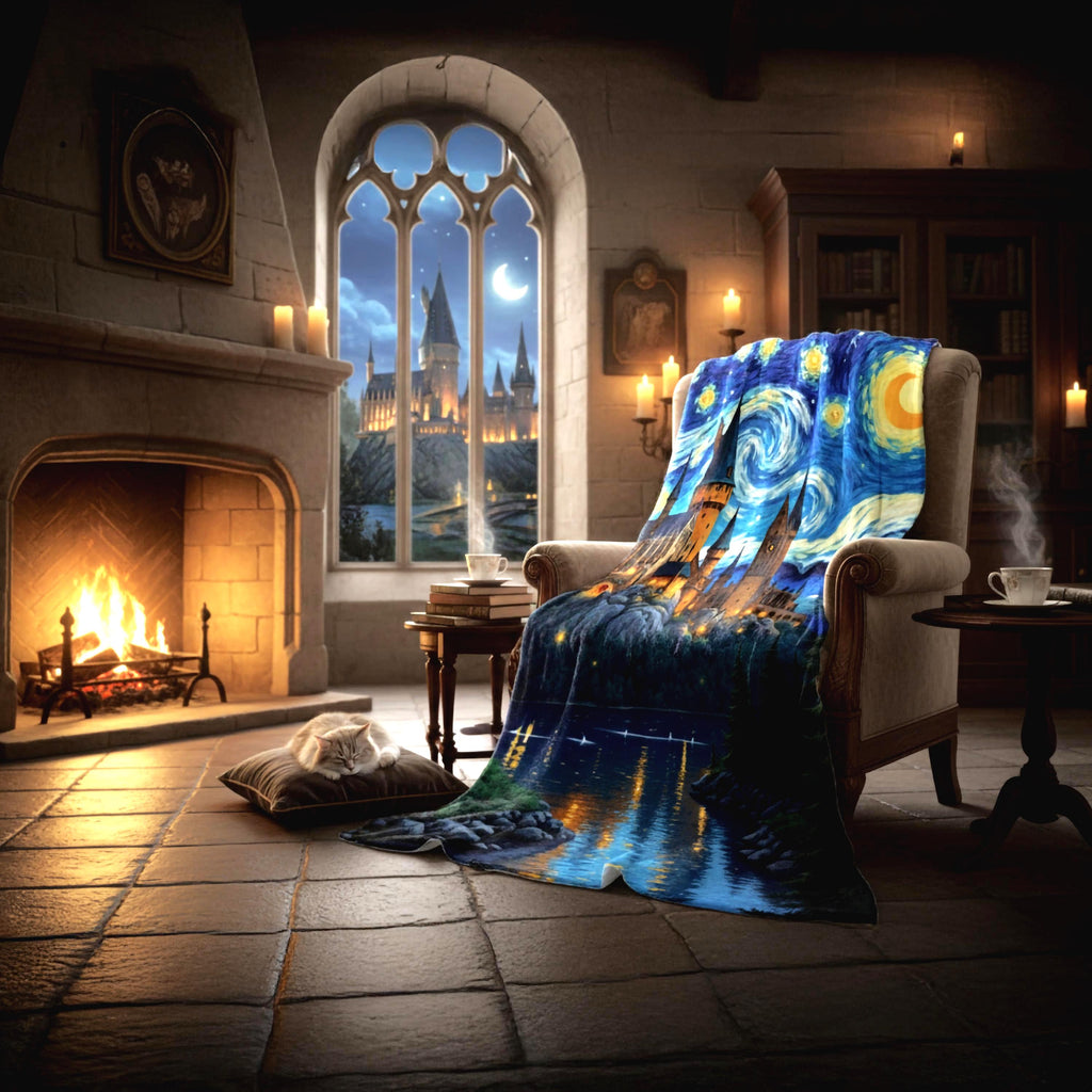 Starry Night Wizard Castle Blanket: Van Gogh Inspired Fantasy Throw