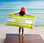 Custom Striped Beach Towel: Personalized 70s Retro Font Name Towel