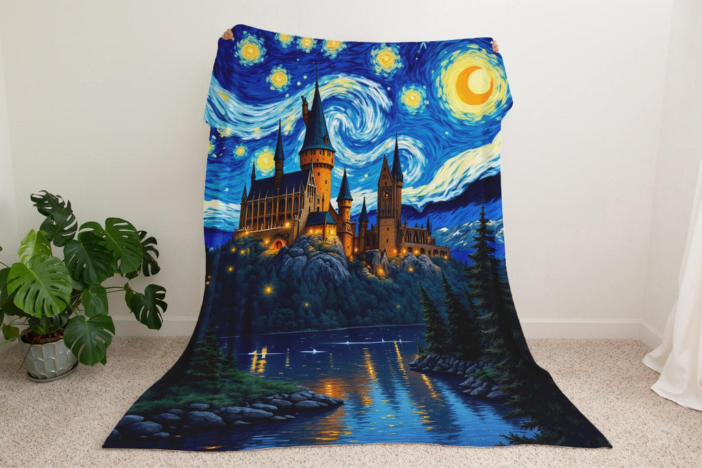 Starry Night Wizard Castle Blanket: Van Gogh Inspired Fantasy Throw