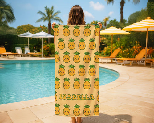 Custom Name Pineapple Beach Towel: Tropical Vacation Gift