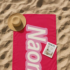 Personalized Pink Beach Towel: Retro Script Font, Custom Name