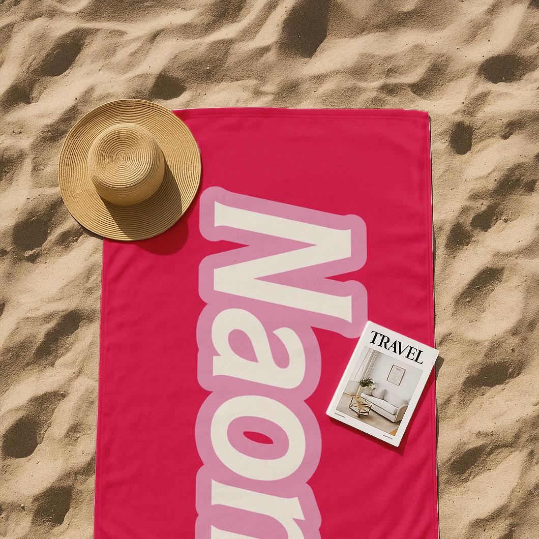 Personalized Pink Beach Towel: Retro Script Font, Custom Name