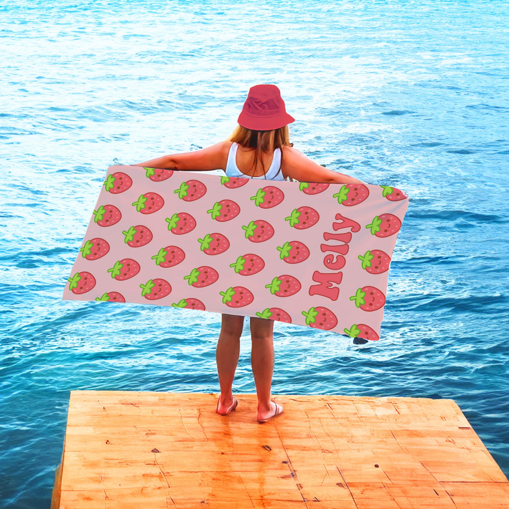 Custom Kawaii Strawberry Beach Towel: Personalized Summer Gift