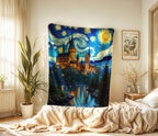 Starry Night Wizard Castle Blanket: Van Gogh Inspired Fantasy Throw