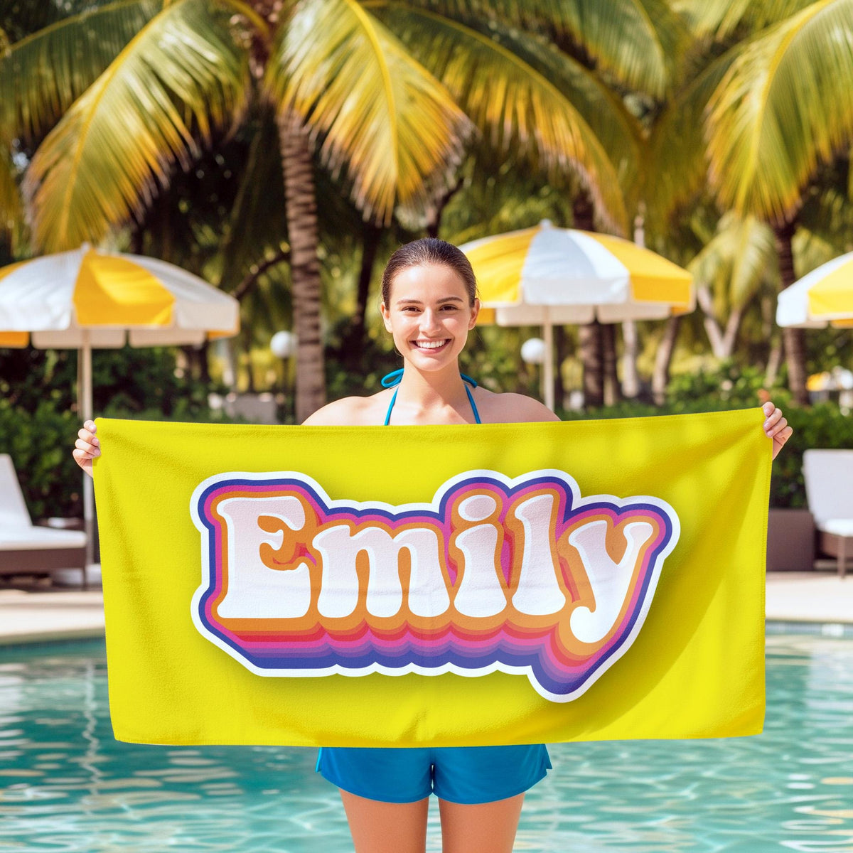 Personalized Retro Beach Towel: Groovy 70s Custom Name Gift