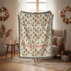 Personalized Christmas Blanket, Vintage Santa Reindeer Print, Minky or Sherpa
