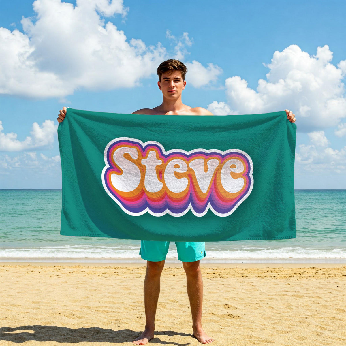 Personalized Retro Beach Towel: Groovy 70s Custom Name Gift