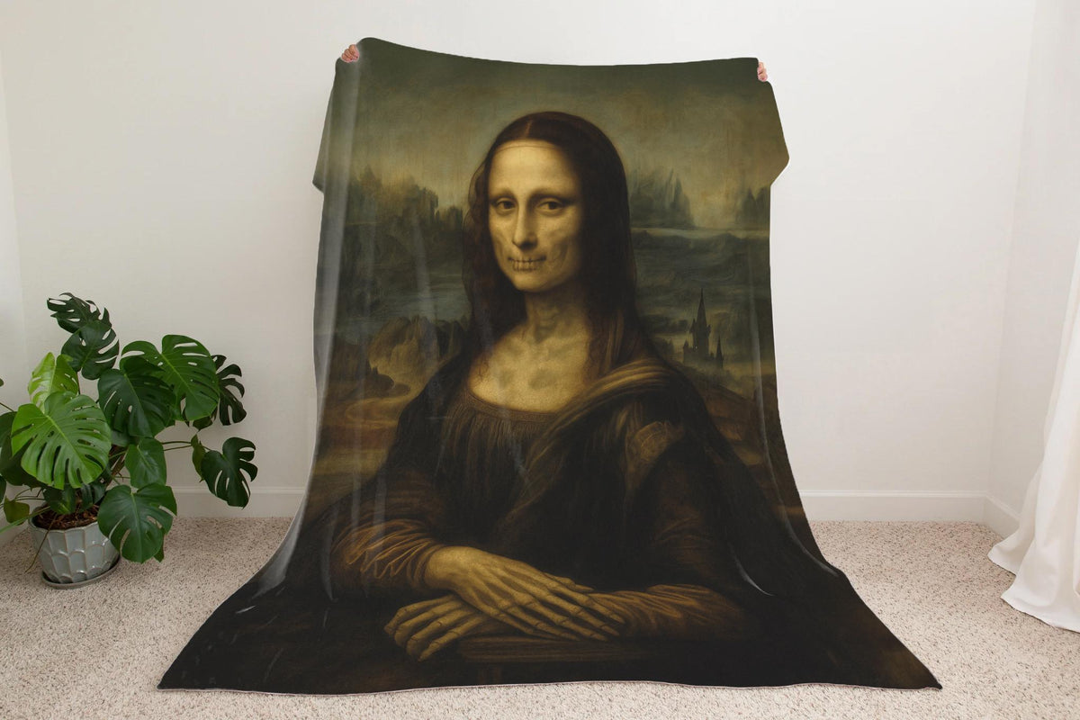Haunted Mona Lisa Blanket – Gothic Skeleton Halloween Throw, Creepy Art
