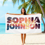 Custom Name Beach Towel: Tropical Vacation, Bachelorette Party Gift