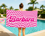 Personalized Retro Checkerboard Beach Towel: Custom Summer Gift