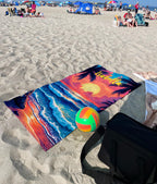 Personalized Beach Towel: Sunset Ocean Waves, Tropical Vacation Gift