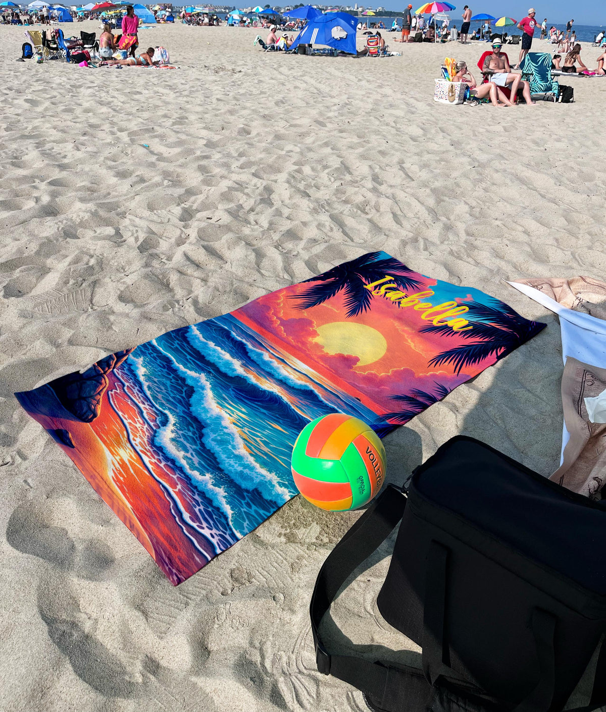 Personalized Beach Towel: Sunset Ocean Waves, Tropical Vacation Gift