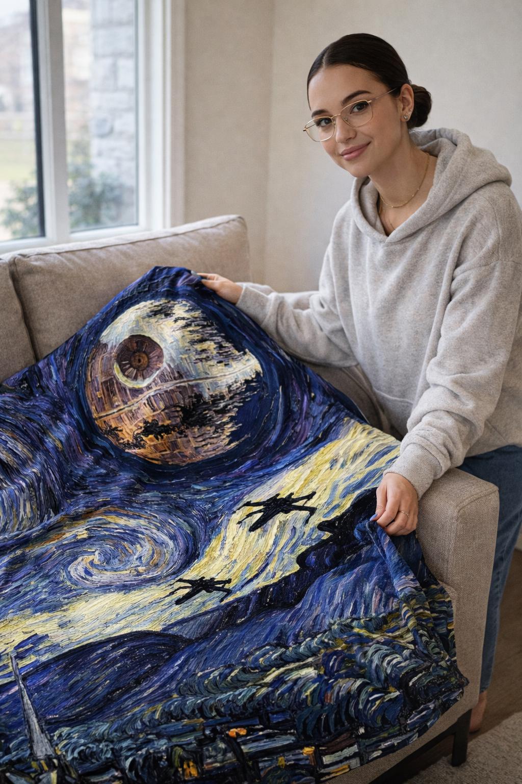 Cosmic Space Battle Blanket in Starry Night Style, Geek Fantasy Throw Sherpa / Minky