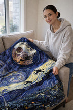 Cosmic Space Battle Blanket in Starry Night Style, Geek Fantasy Throw Sherpa / Minky
