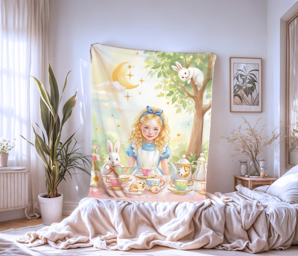 Alice in Wonderland Blanket: Cozy Sherpa or Minky Throw, Vintage Design