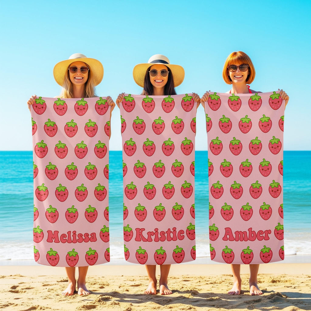 Custom Kawaii Strawberry Beach Towel: Personalized Summer Gift