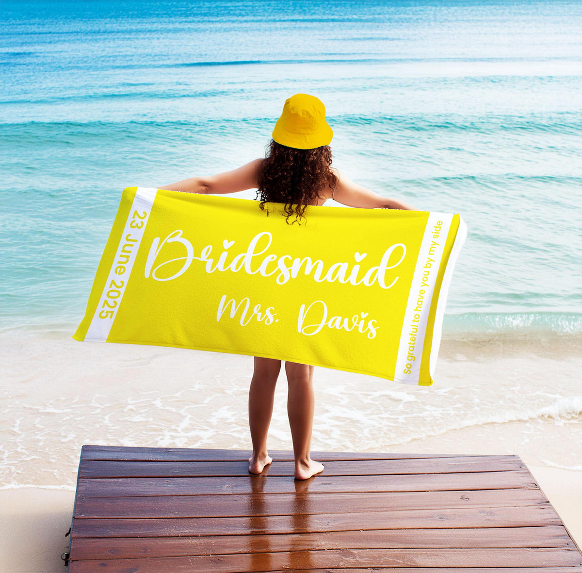 Personalized Bride Beach Towel: Crown Design, Wedding Date Gift