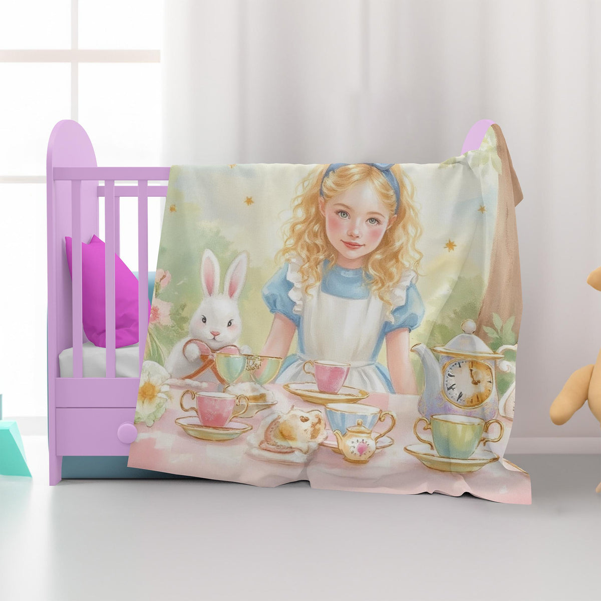 Alice in Wonderland Blanket: Cozy Sherpa or Minky Throw, Vintage Design