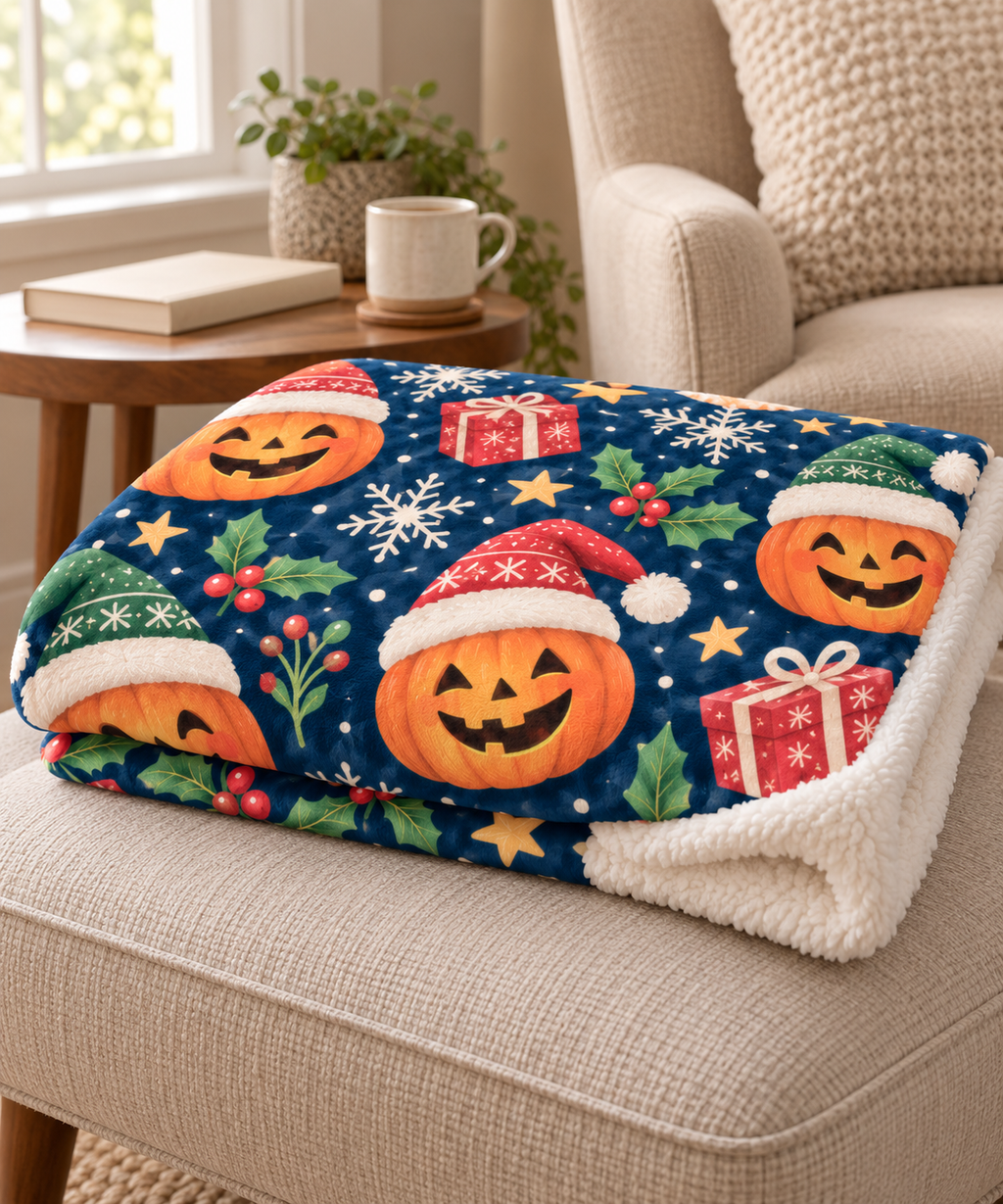 Halloween Christmas Pumpkin Blanket: Minky or Sherpa