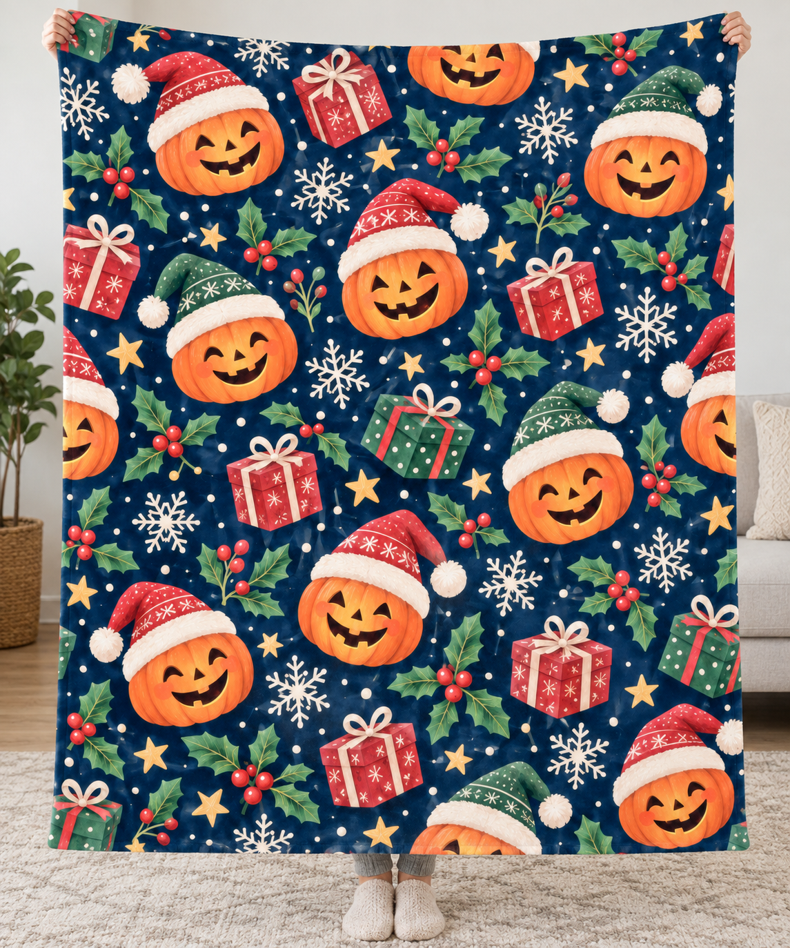 Halloween Christmas Pumpkin Blanket: Minky or Sherpa