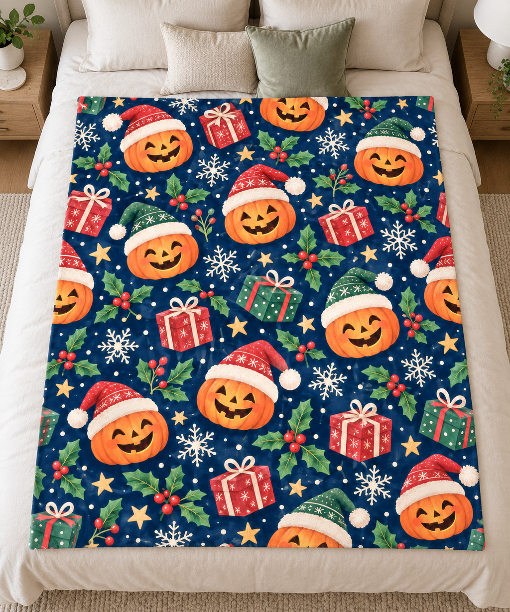 Halloween Christmas Pumpkin Blanket: Minky or Sherpa