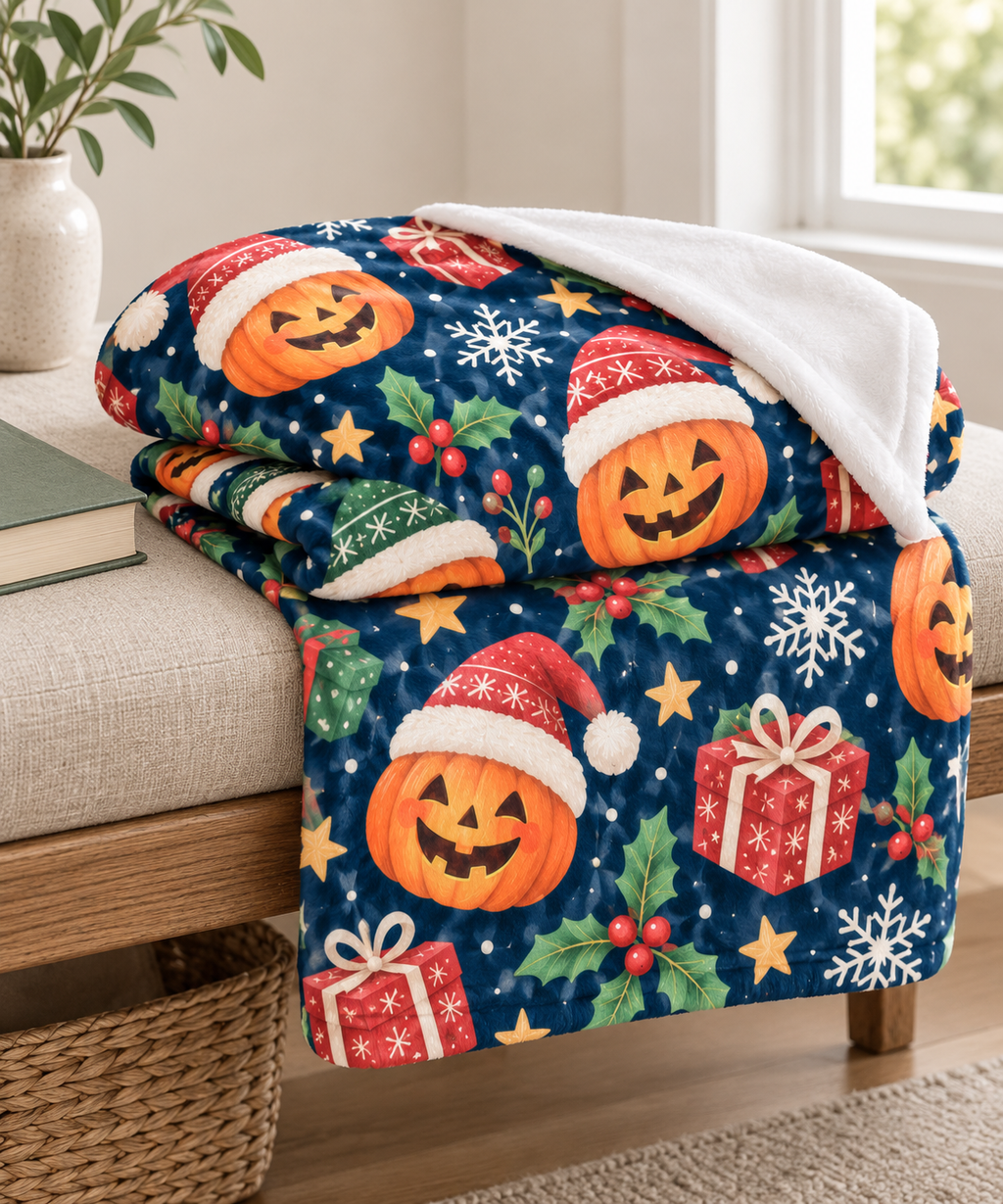 Halloween Christmas Pumpkin Blanket: Minky or Sherpa