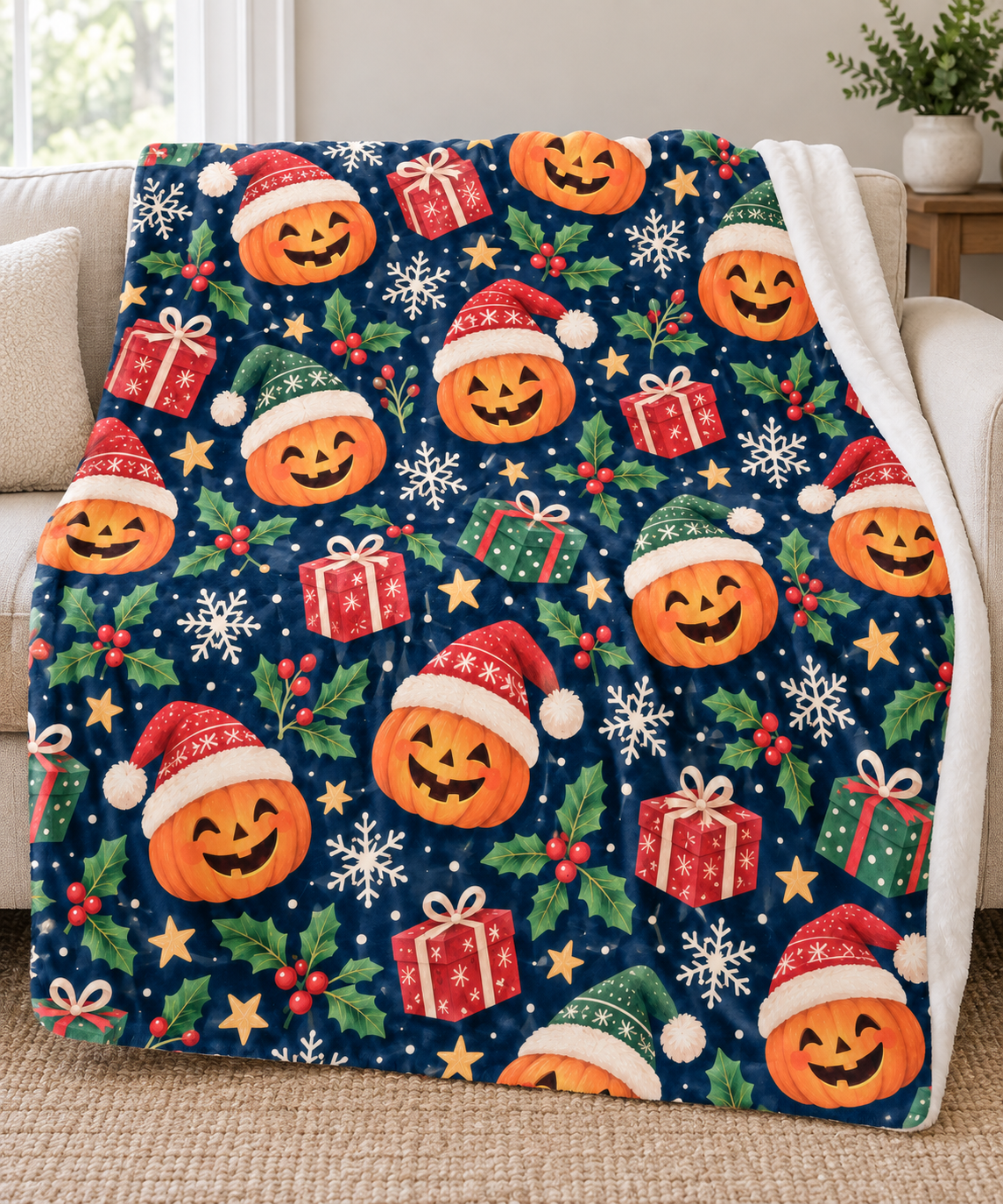 Halloween Christmas Pumpkin Blanket: Minky or Sherpa