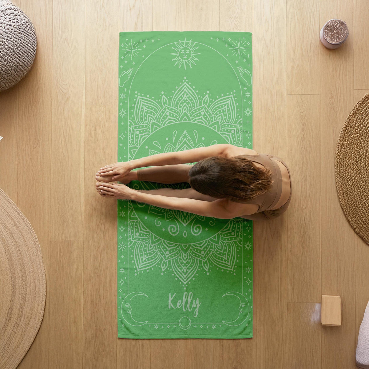 Personalized Yoga Towel – Custom Name Mandala Fitness Towel