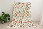 Personalized Christmas Blanket, Vintage Santa Reindeer Print, Minky or Sherpa