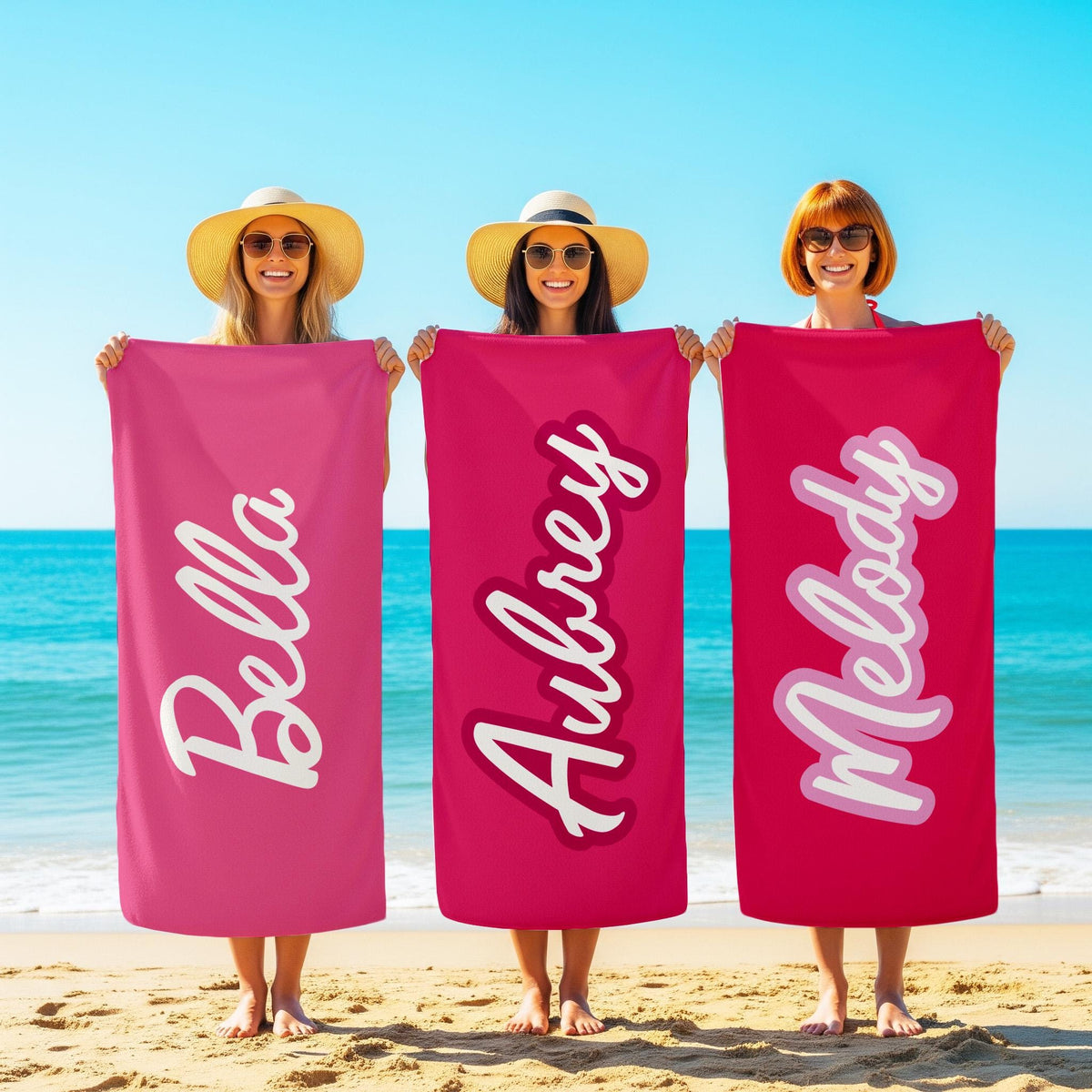 Personalized Pink Beach Towel: Custom Name, Soft Microfiber