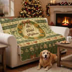 Personalized Christmas Blanket, Gingerbread Wreath Knitted Print, Minky Sherpa