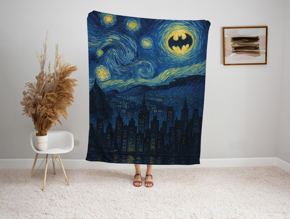 Starry Night Cityscape Blanket, Van Gogh Style, Minky or Sherpa Throw