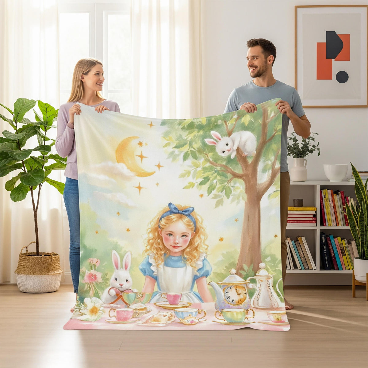 Alice in Wonderland Blanket: Cozy Sherpa or Minky Throw, Vintage Design