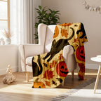 Halloween Blanket: Black Cat & Pumpkin Minky Sherpa Throw