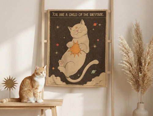 Cosmic Cat Blanket, Vintage Space Design, Minky or Sherpa Throw