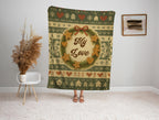 Personalized Christmas Blanket, Gingerbread Wreath Knitted Print, Minky Sherpa