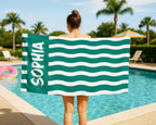 Personalized Retro Wave Beach Towel: Custom Name, Vibrant Colors