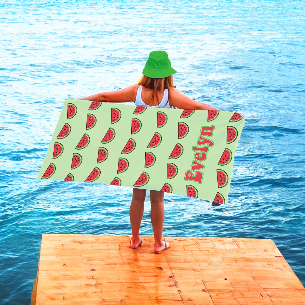 Personalized Watermelon Beach Towel: Custom Name, Summer Fun