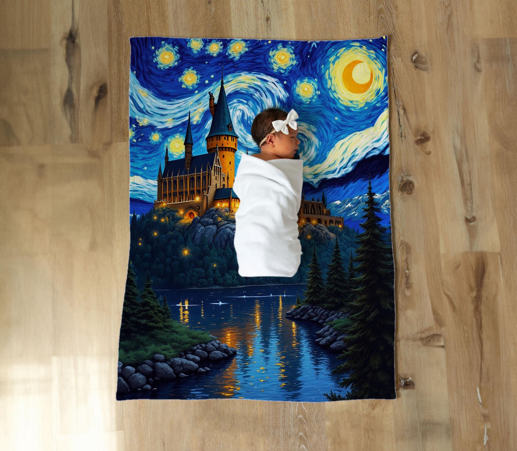 Starry Night Wizard Castle Blanket: Van Gogh Inspired Fantasy Throw