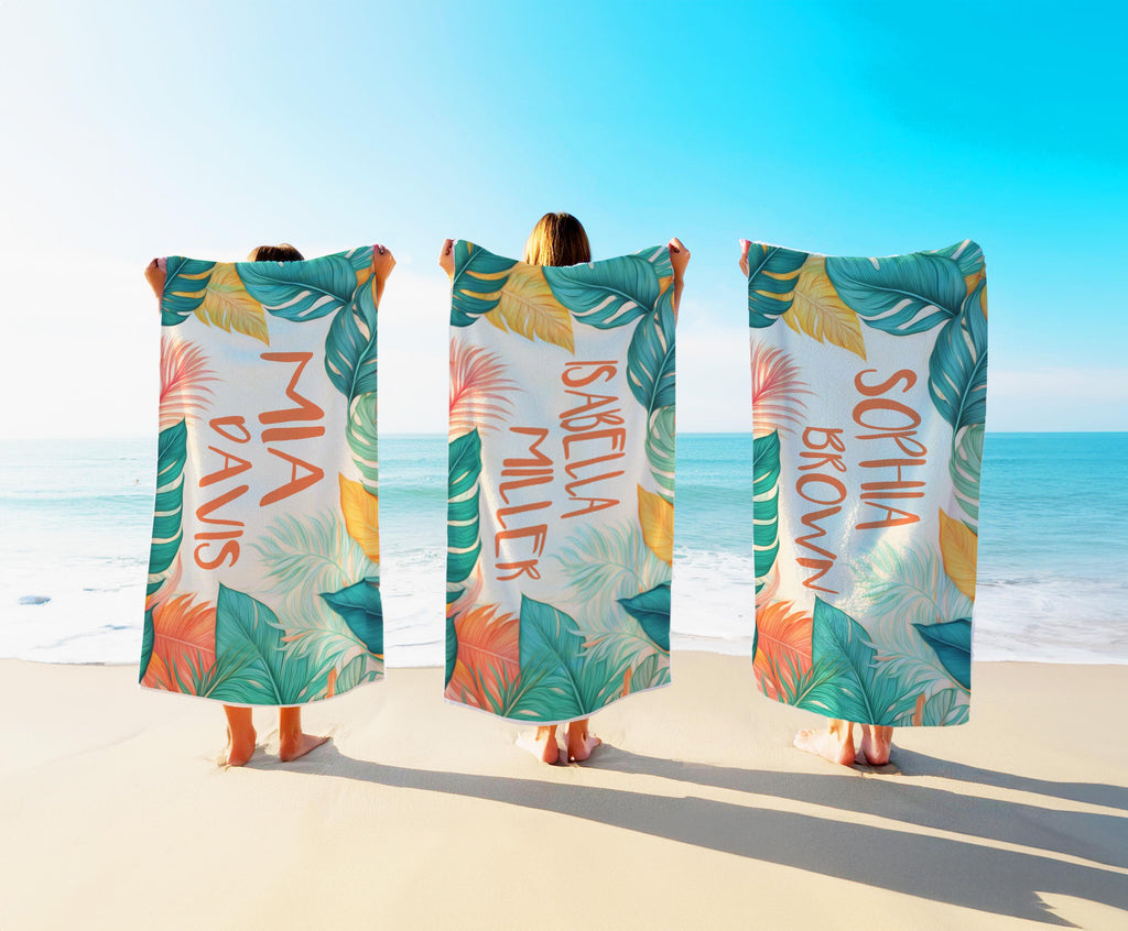 Personalized Tropical Beach Towel: Custom Name, Quick-Dry Summer Gift