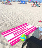 Custom Striped Beach Towel: Personalized 70s Retro Font Name Towel