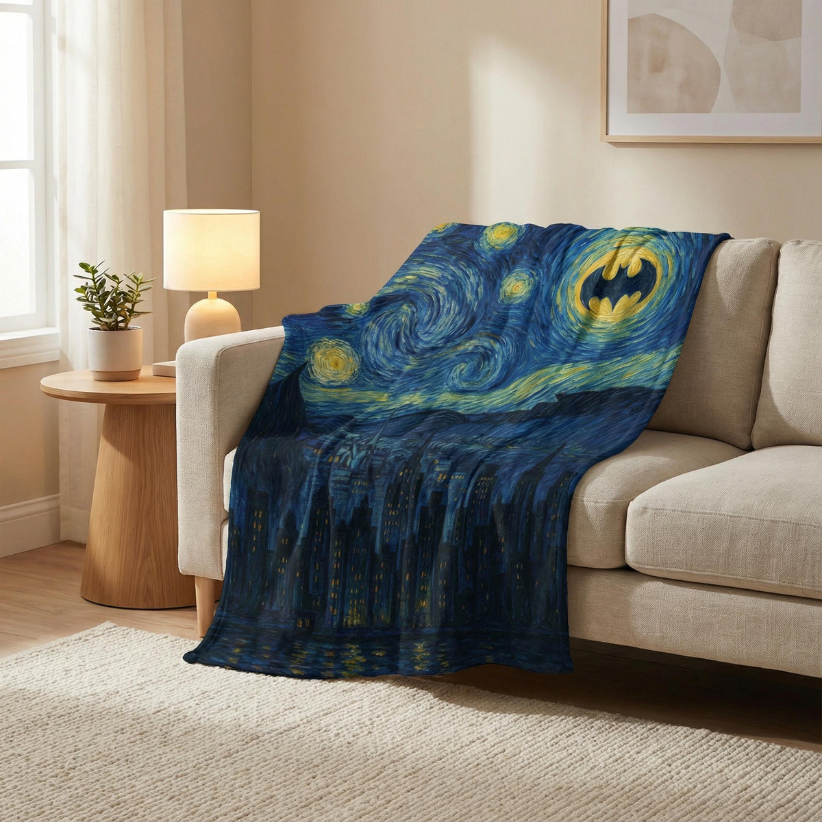 Starry Night Cityscape Blanket, Van Gogh Style, Minky or Sherpa Throw
