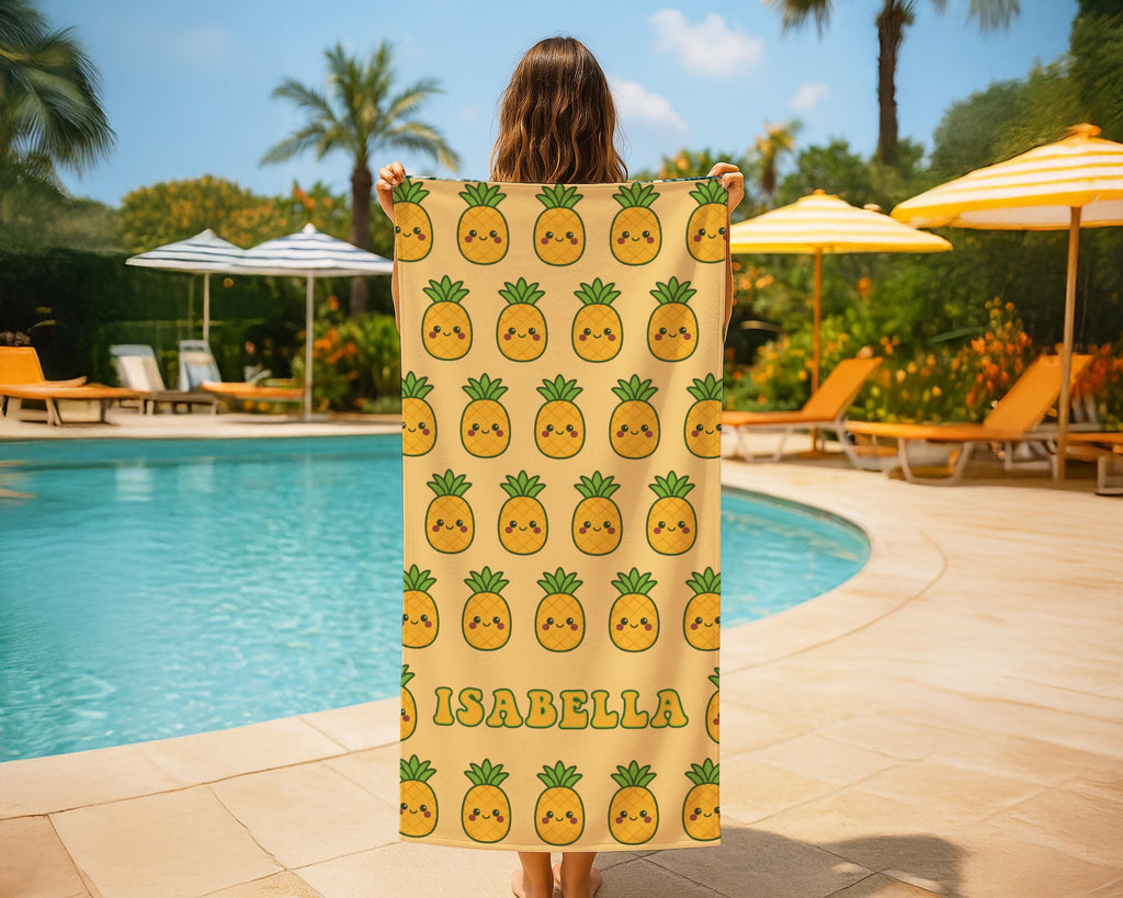 Personalized Kawaii Pineapple Beach Towel: Tropical Vacation Gift