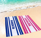 Custom Striped Beach Towel: Personalized 70s Retro Font Name Towel