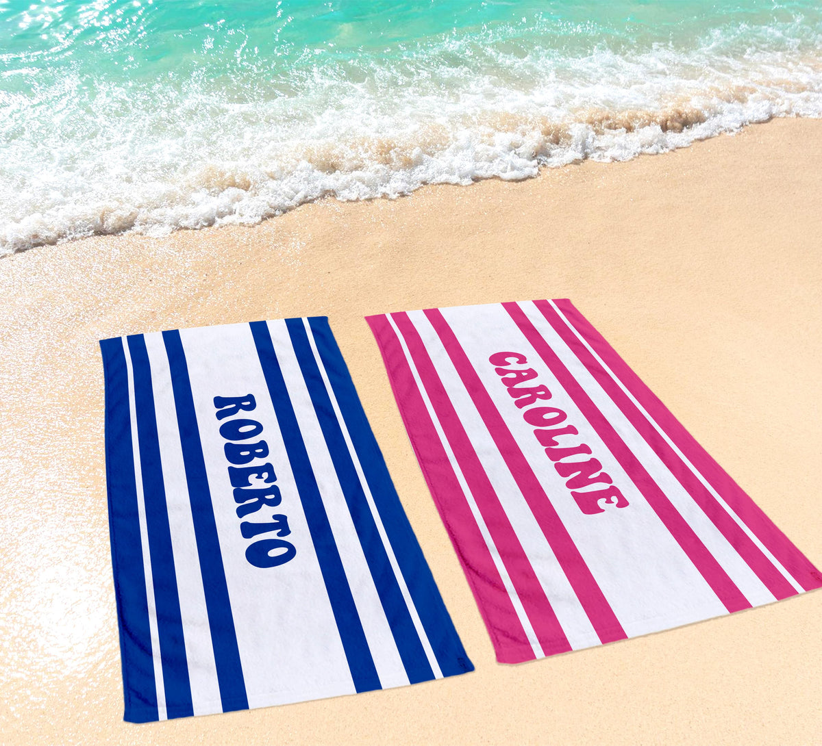 Custom Striped Beach Towel: Personalized 70s Retro Font Name Towel