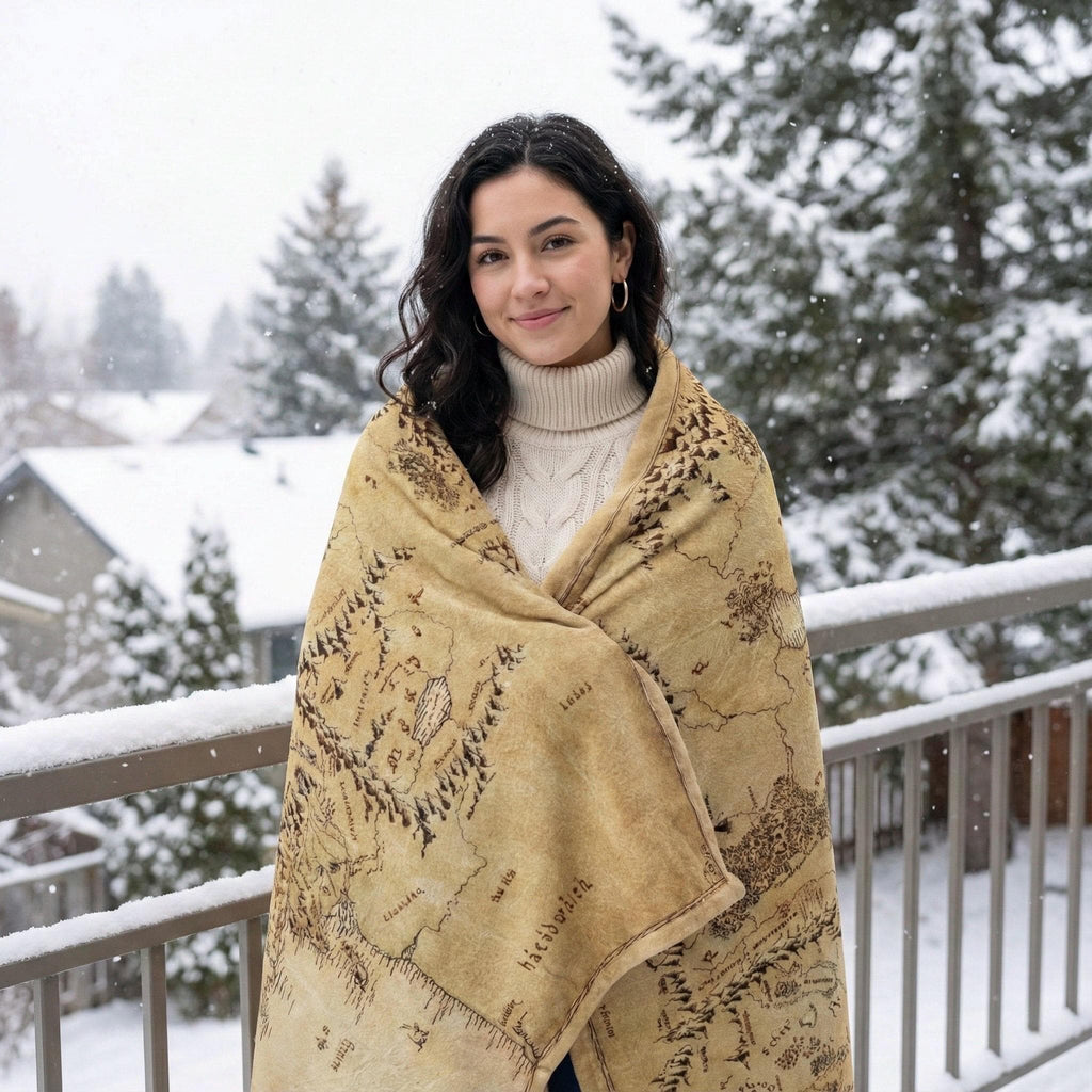 Fantasy World Map Blanket – Vintage Adventure Style Wall Art, Minky or Sherpa Cozy Blanket