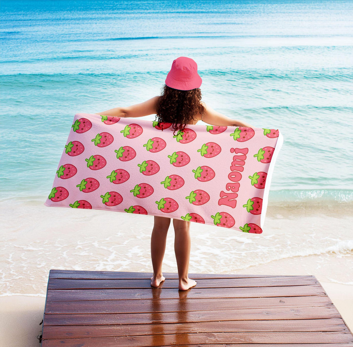 Custom Kawaii Strawberry Beach Towel: Personalized Summer Gift