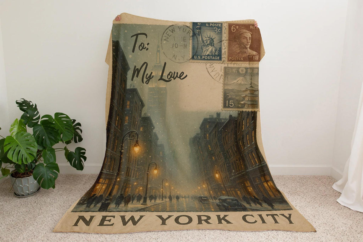 Personalized New York City Blanket – Vintage Postcard Travel Throw